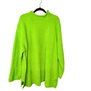 Vintage Golden Touch Sweater Womens 3XL Neon Lime Green Ribbed Knit Tunic Mock